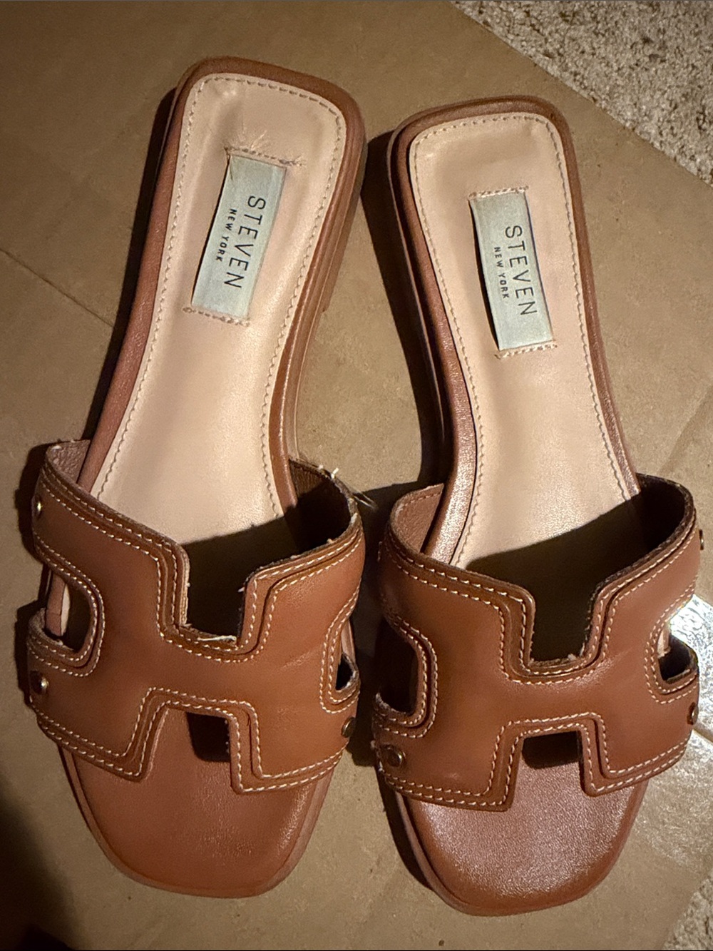Steve Madden Tan Leather Slide Mules